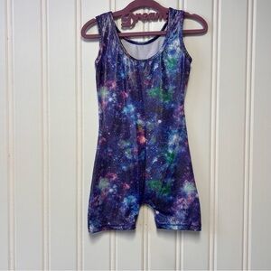 Girls Dance / Gymnastics Unitard – Galaxy Print Shimmer – Size 150